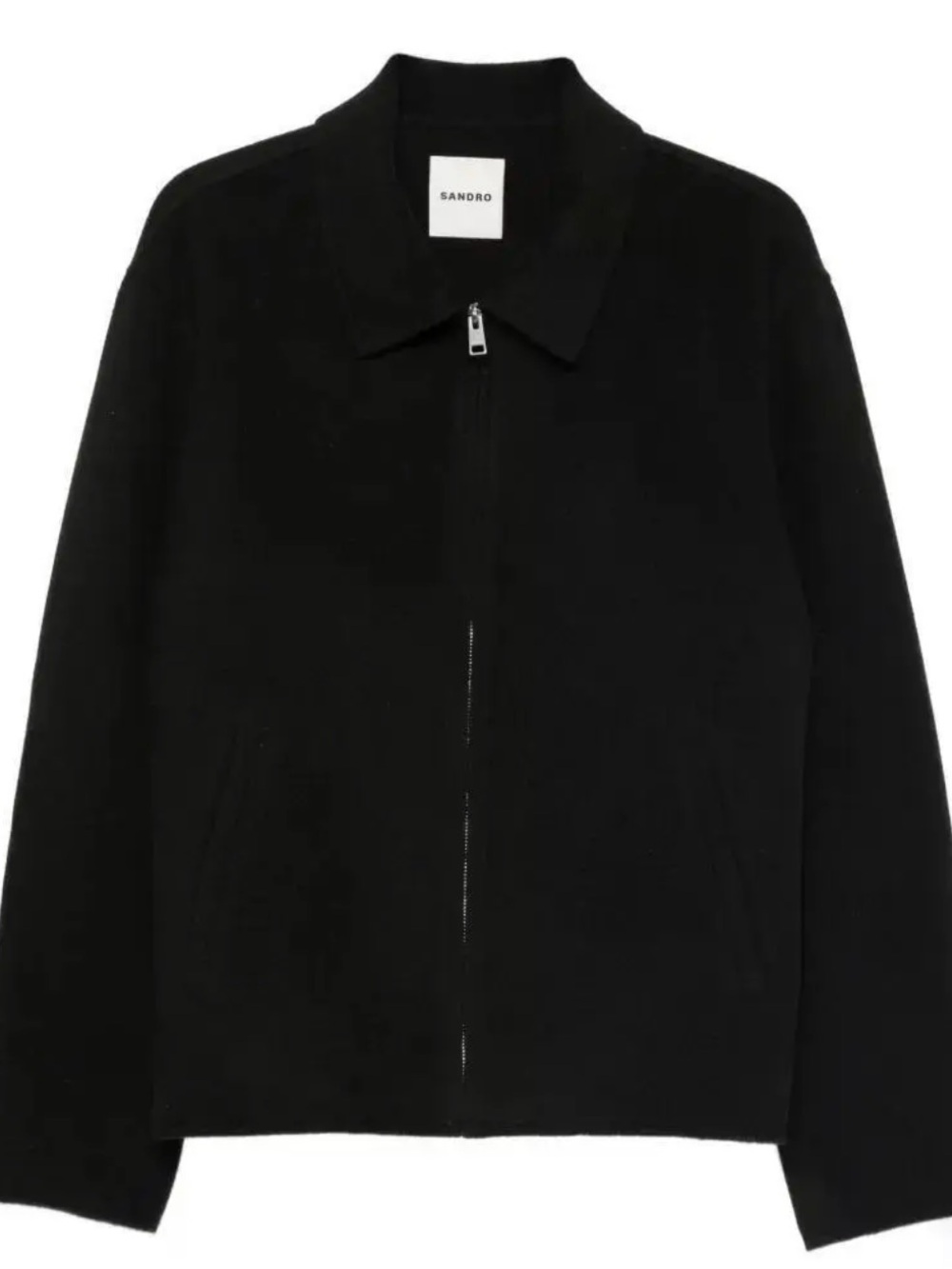 Sandro Black Minimal Zip-Front Shirt Jacket